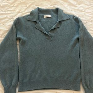 Naadam - Cashmere Grid Pointelle Polo in Aqua Marine